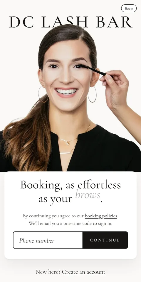 DC Lash Bar booking app